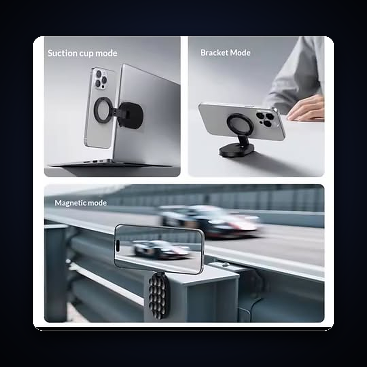 3-in-1 Magnetic Suction Phone Mount – For Car, Desk, Glass & Tile